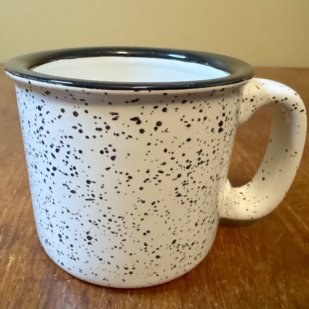 Speckled Campfire Style Mug Ceramic White Black Rim Coffee Cup Heavy15oz Rustic